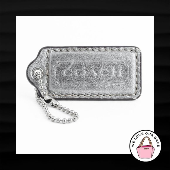 2.25" Medium COACH SILVER METALLIC LEATHER KEY FOB BAG CHARM KEYCHAIN HANGTAG TA - Picture 1 of 1